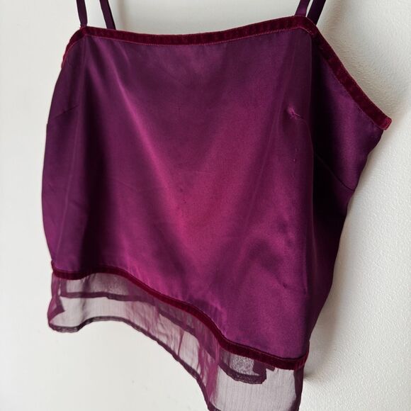 Vintage Victoria's Secret Sheer-Trim Burgundy Satin Cami Tank Top - Picture 9 of 9